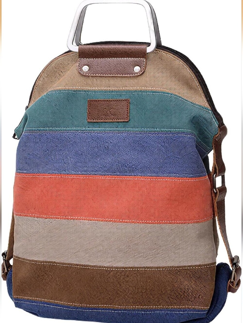 Women’s Multi-Stripe Canvas Crossbody Bag - Beige, Orange, Brown, Blue - Picture 2 of 6